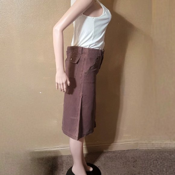 Traad Denim high waist women's brown cotton high knee length skirt size S - Picture 2 of 4
